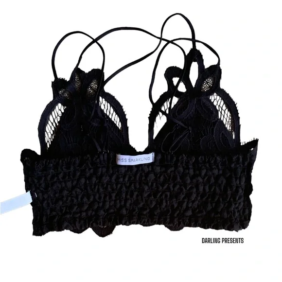 Miss Sparkling Lace Scalloped Eyelet Bralette Women Color Black Size XL - Picture 8 of 10